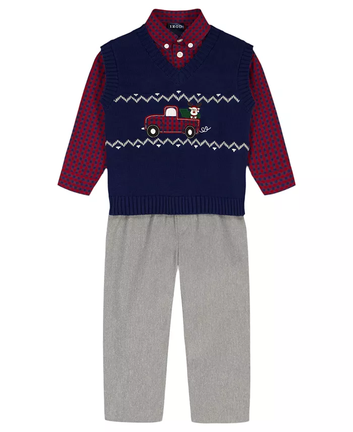 

Комплект для мальчиков из 3 предметов: свитер-жилет Fairisle, рубашка и брюки Izod, мультиколор