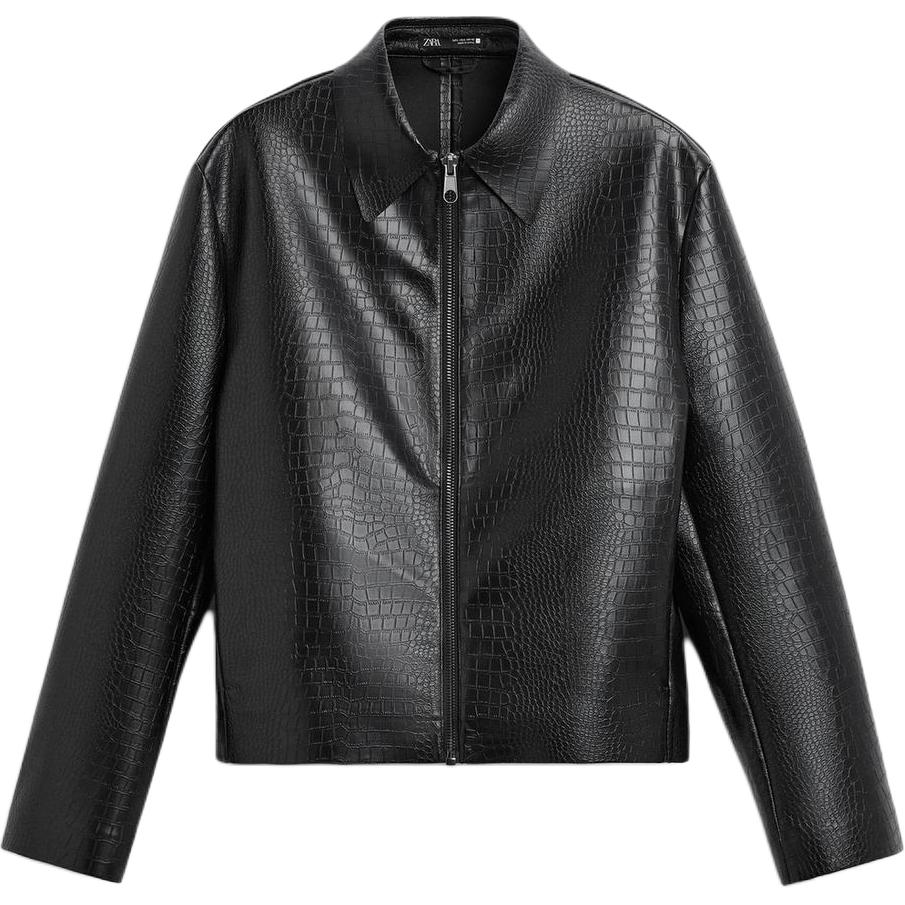 

ZARA Кожаная куртка мужская черная, Black