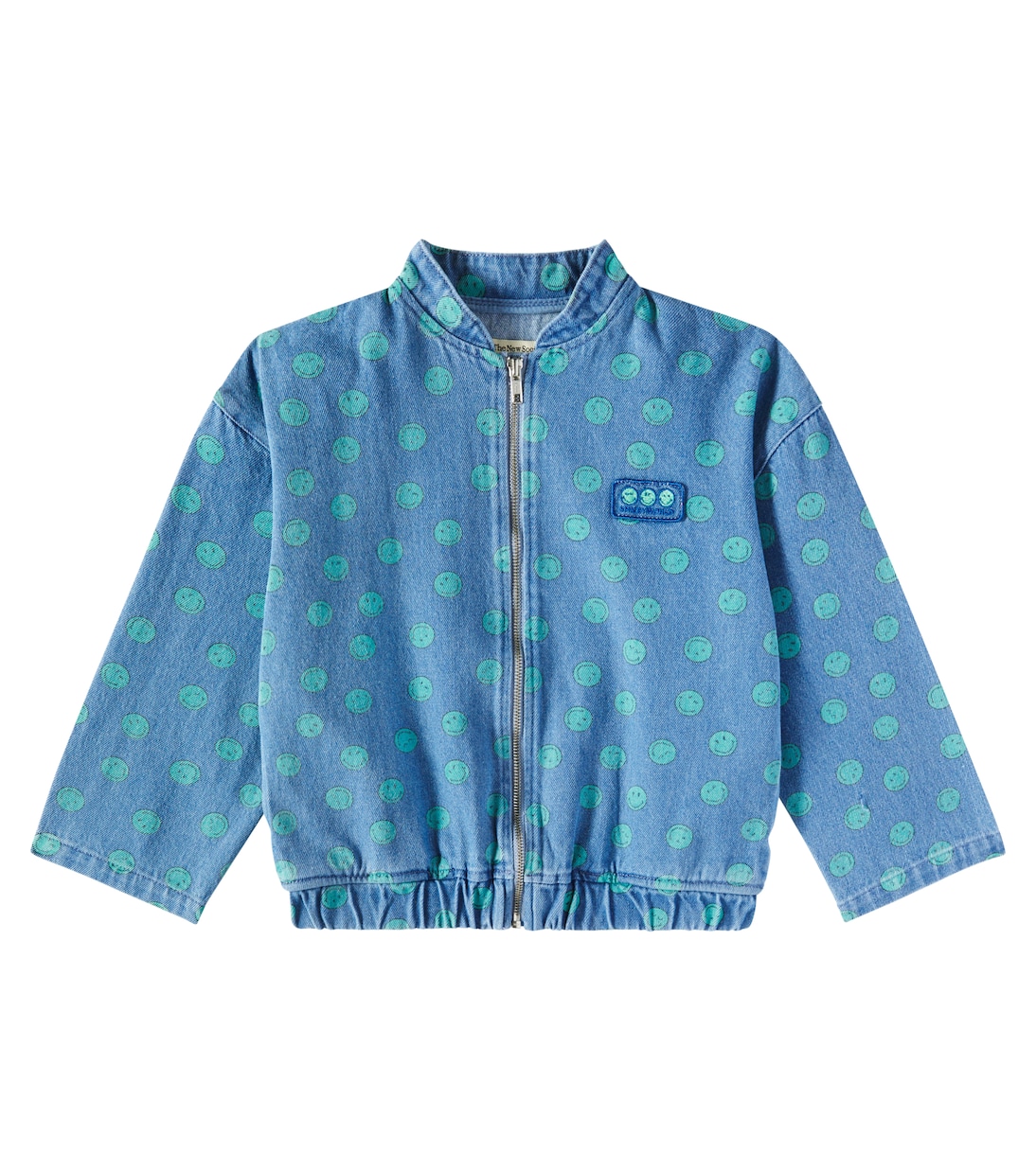 

Джинсовая куртка-бомбер с принтом смайликов The New Society, Light Blue Denim