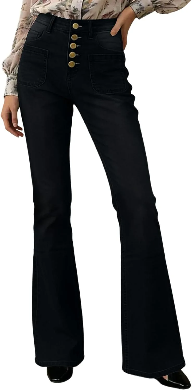 

Женские джинсы Denim Stretchy Bell Bottoms с кнопками на поясе