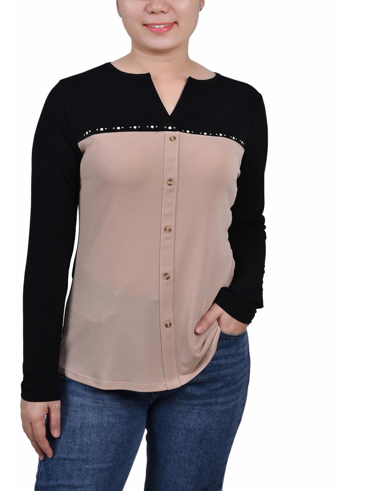 

Женская блузка Petites Colorblock с декором NY Collection, цвет doeskin