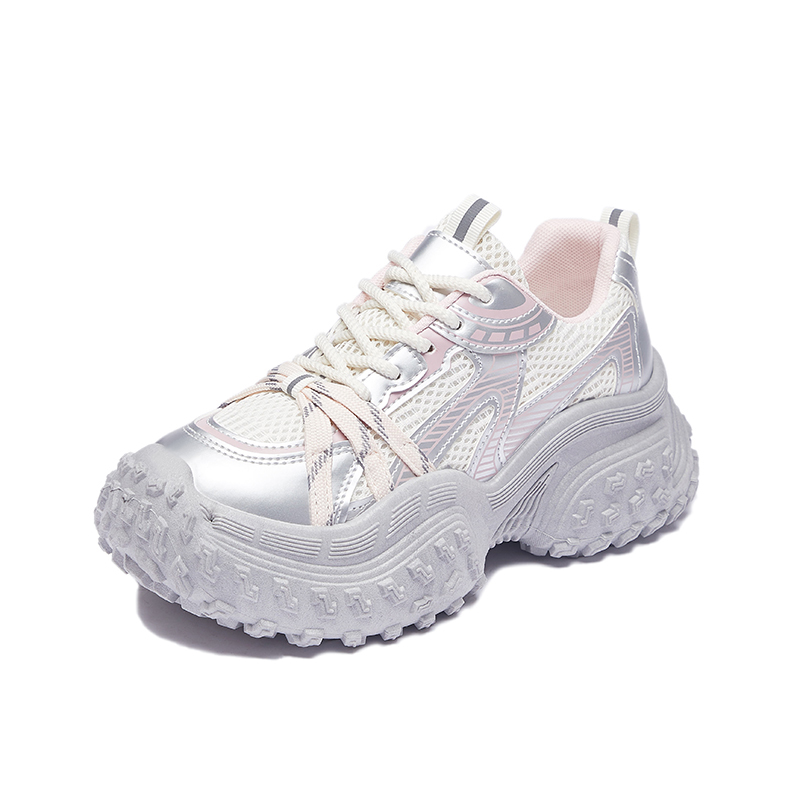 

Повседневные детские кроссовки для подростков с увеличенной высотой, противоскользящей подошвой, устойчивостью к истиранию и дышащим верхом FIRS Kids, серый/розовый