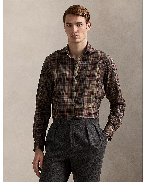 

Классическая клетчатая рубашка из саржи Polo Ralph Lauren, бежевый
