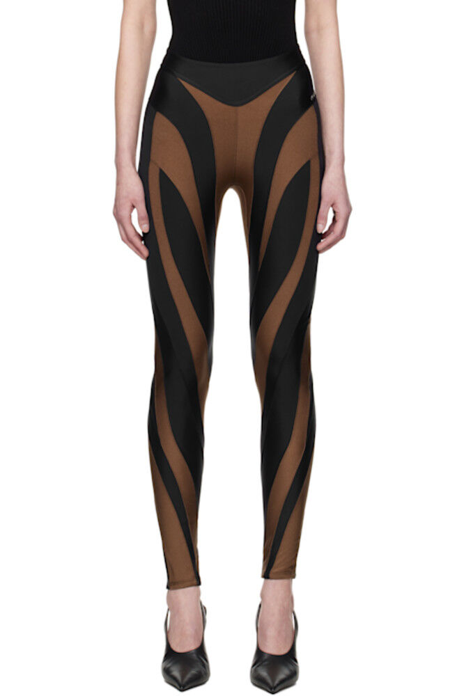 

Леггинсы из блестящей лайкры коричневого и черного цвета Mugler