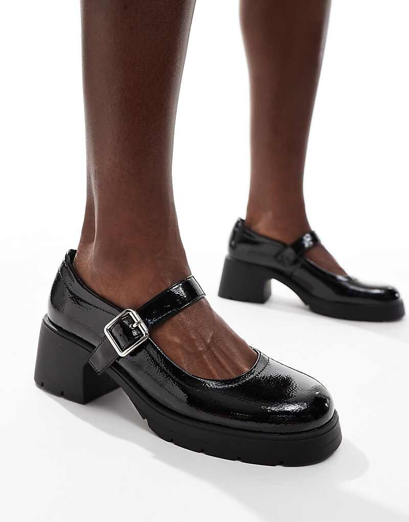 

ASOS DESIGN – Saxton – Черные лакированные туфли Mary Jane на каблуке и толстой подошве