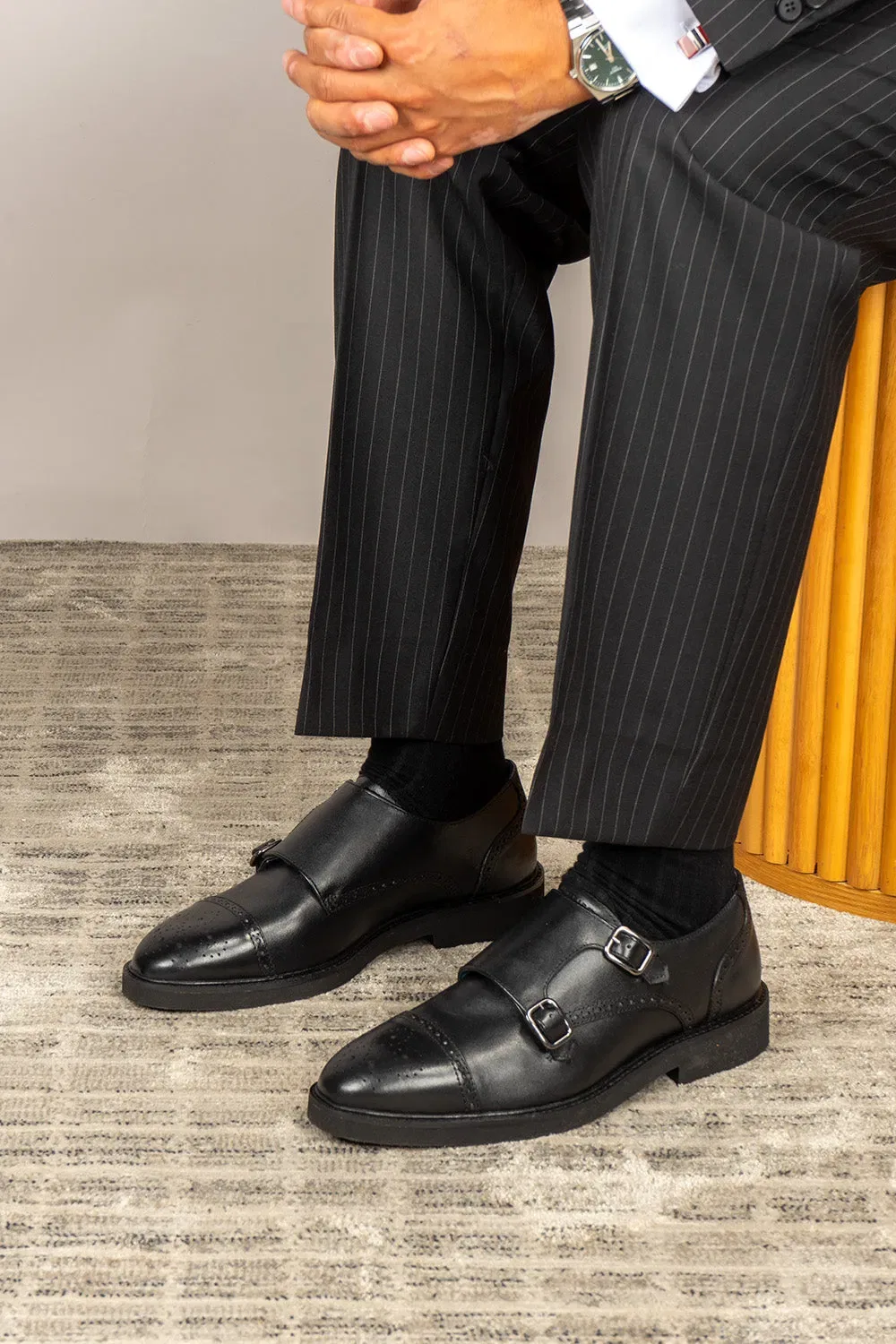 Туфли броги monk strap из кожи Shelby от Oswin Hyde, черный — фото 3