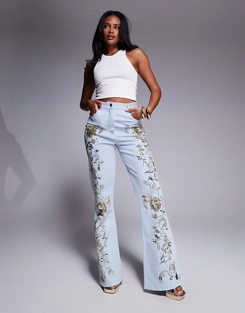 

Джинсы ASOS LUXE премиум-класса с золотистой отделкой, средне-синего цвета