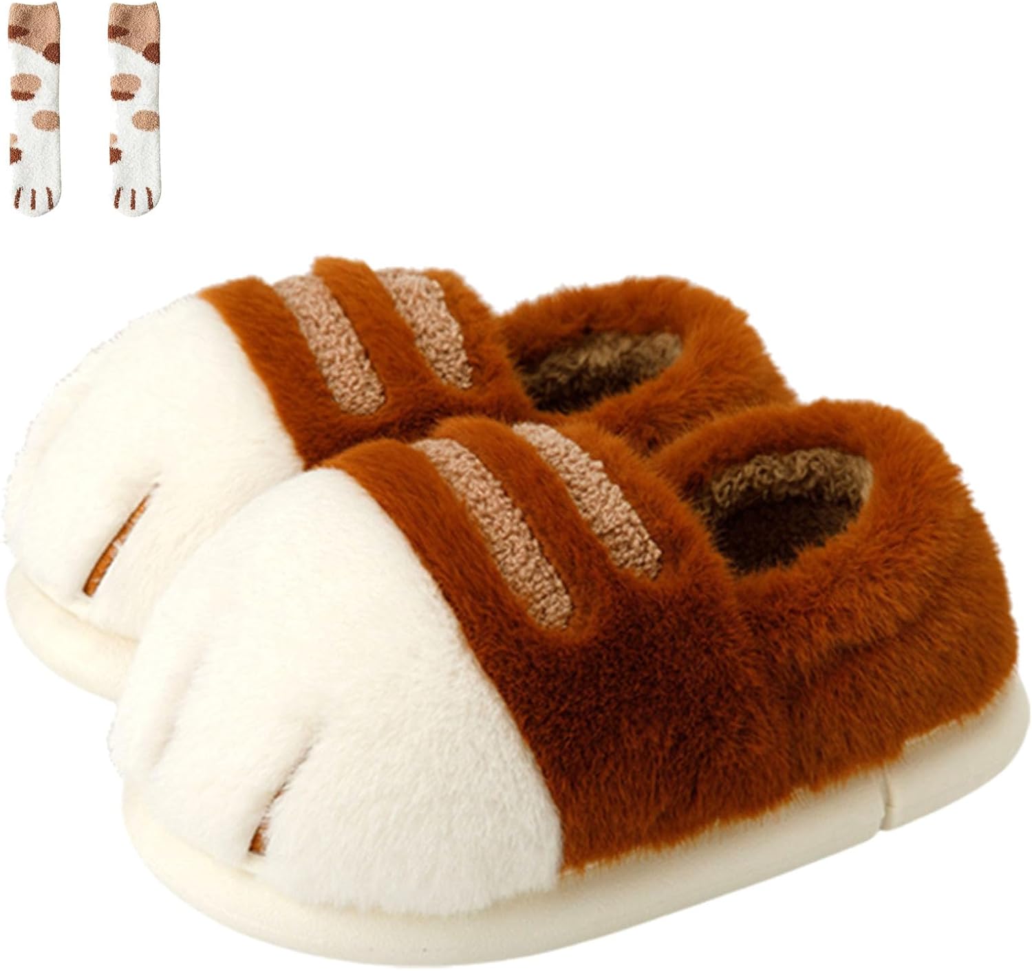 

Тапочки в виде кошачьих лапок 2026 года для женщин и мужчин, объемные пушистые тапочки с кошачьими лапками, теплые, уютные, нескользящие, для дома и улицы Generic, коричневый