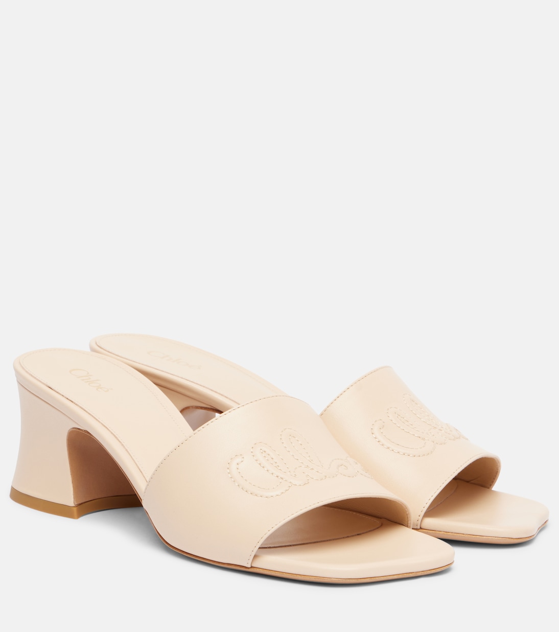 Солей 55 лого кожаные мюли Chloé, Sweet Beige