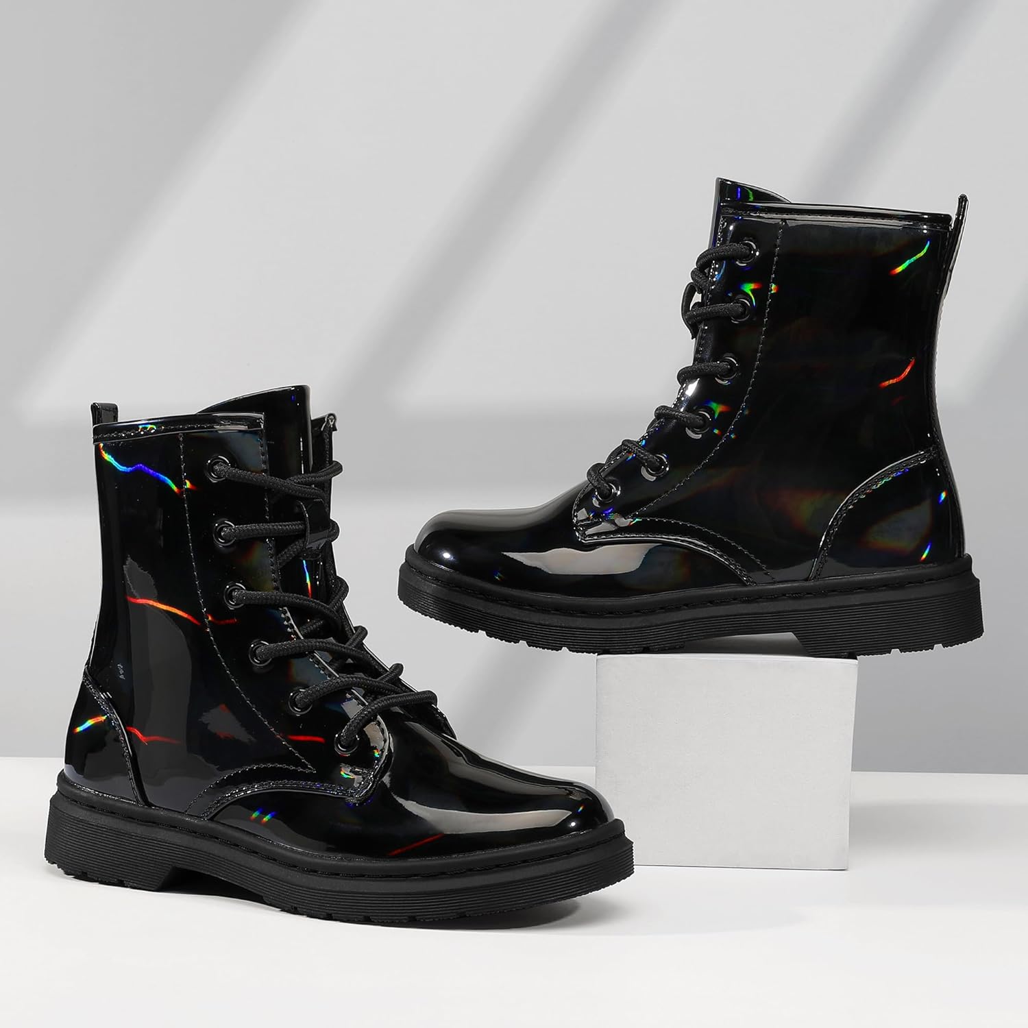 Ботильоны для девочек shoeslocker с боковой молнией и шнуровкой - стильная и удобная обувь с блестками для малышей, детей младшего и старшего возраста, Black — фото 3
