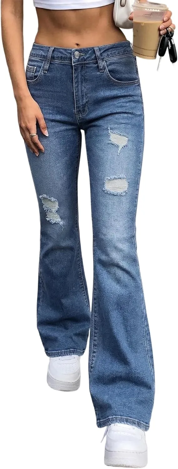 

Emmiol женские джинсы flare wide leg stretchy high waisted bell bottom