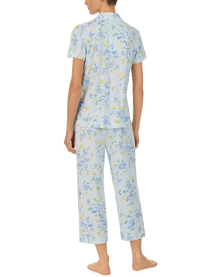 

Пижамный комплект LAUREN Ralph Lauren Knit Short Sleeve Notch Collar Shorty Capris PJ Set, цвет Blue Floral