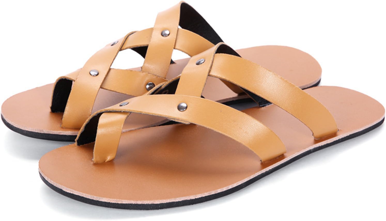 

Мужские кожаные сандалии с плоской подошвой и открытым носком, римский стиль, модные, дышащие, с перекрестным ремешком, без застежки, на клип-носок, противоскользящие, пляжные, удобные для ходьбы Nvbuke, коричневый