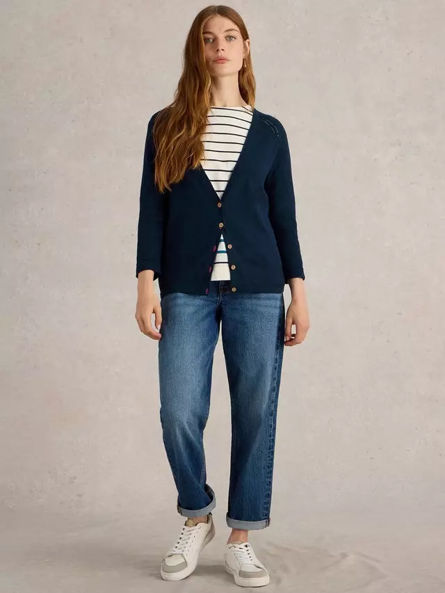 

Кардиган White Stuff Naria Linen Blend V-Neck, темно-синий