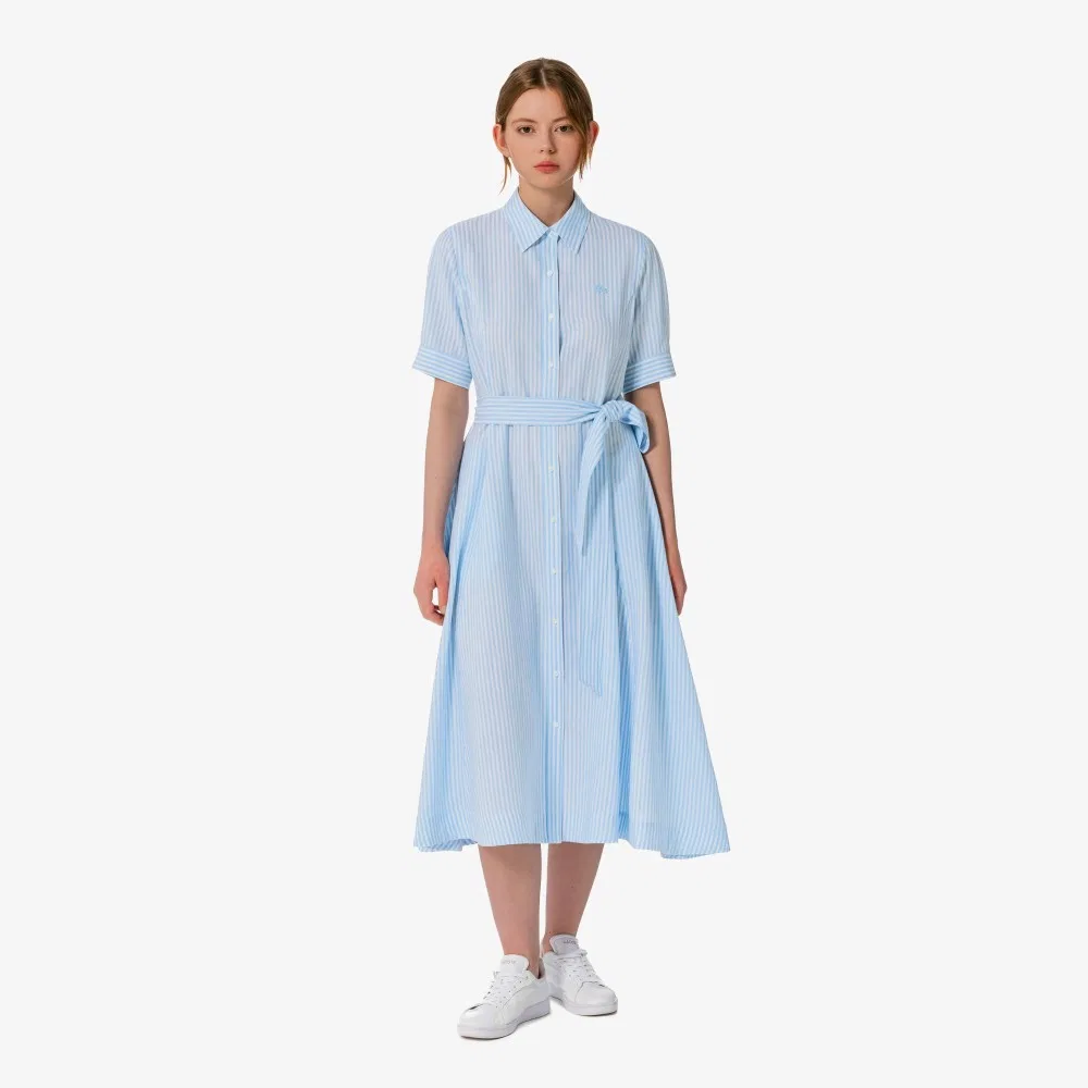 Платье-рубашка Lacoste льняное серо-голубое — фото 4