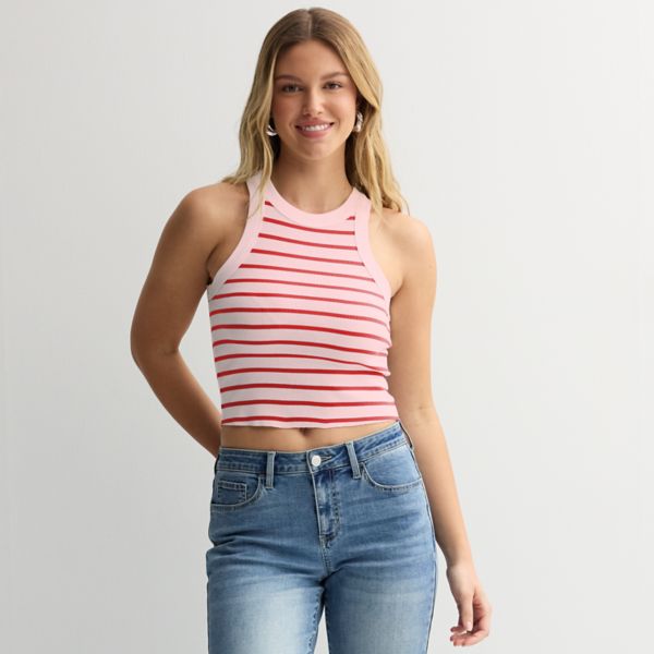 

Укороченный топ с высоким воротом и отделкой в рубчик для юниоров So, цвет pink red stripe