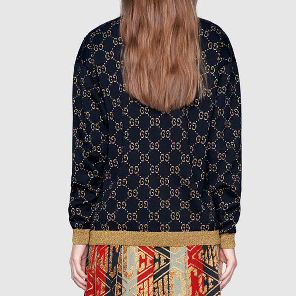 Свитер ss21 cotton gold silver v neck cardigan wool sweater blue Gucci, синий — фото 3
