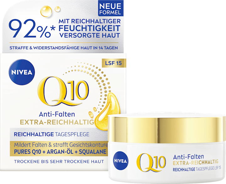 

Дневной крем NIVEA Anti Falten Gesichtscreme Q10 extra reichhaltig LSF 15, 50 ml