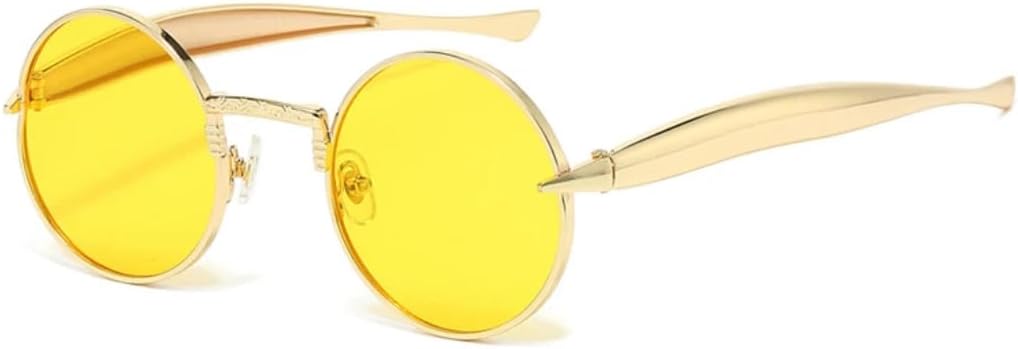 

Ретро маленькие круглые металлические мужские солнцезащитные очки, модные прозрачные линзы цвета океана, защита от УФ-излучения UV400, женские трендовые очки в стиле панк TVTBBVV, Golden Yellow