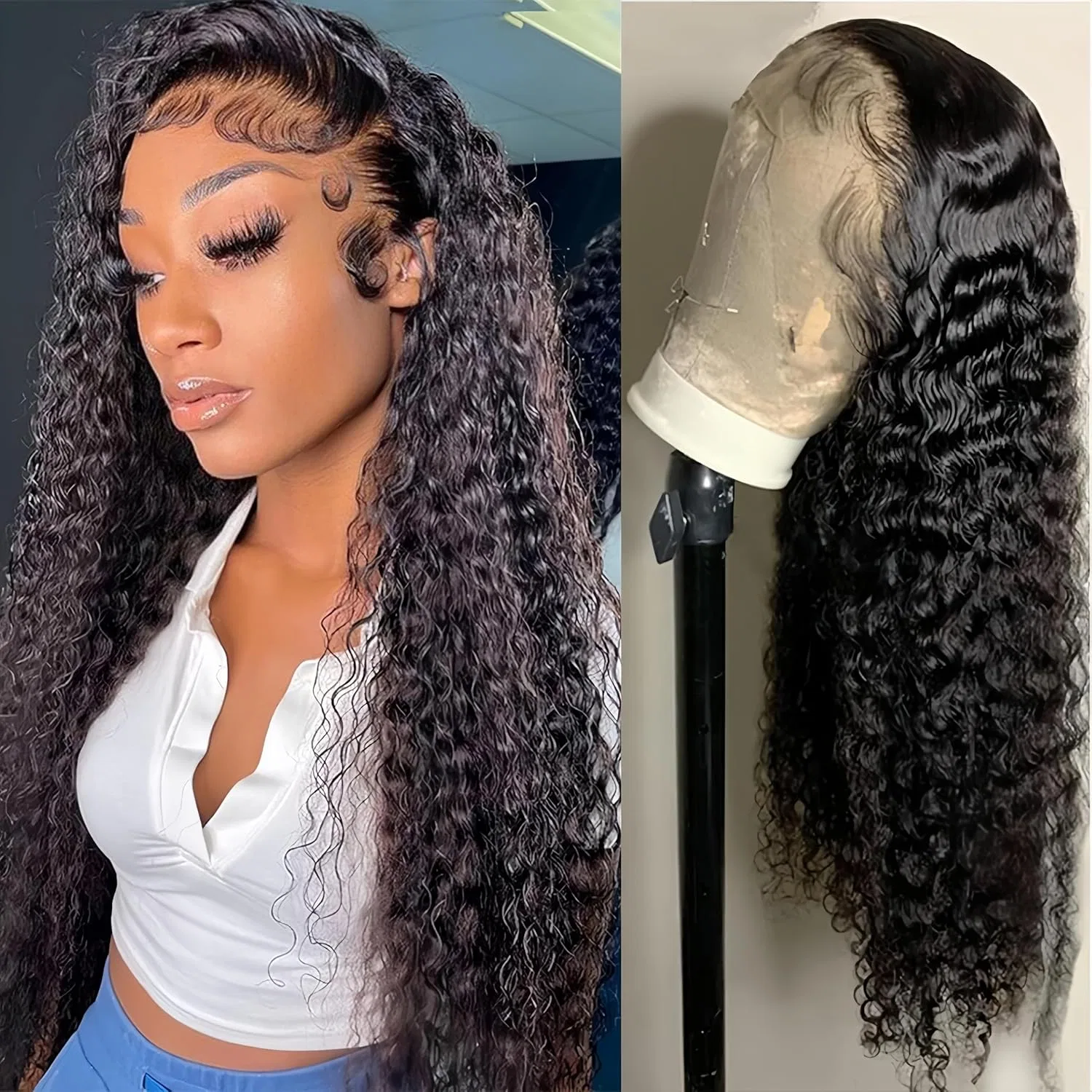 Женский парик из натуральных волос Water Wave 13x4 HD Lace Front от Larafona Feibin, Black-13X4 Lace Wig