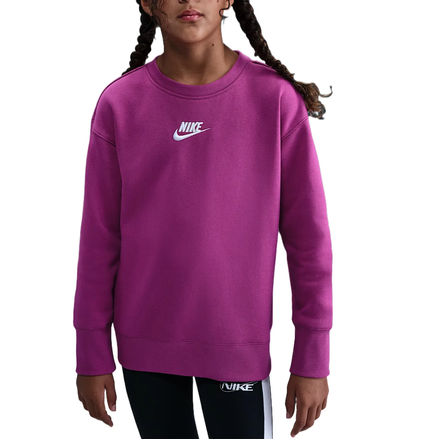 Детский свитшот с круглым вырезом Nike, Hot Fuchsia/White