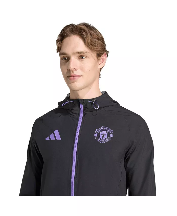 Мужская черная дорожная куртка Manchester United 2025/26 Tiro Vis Tech adidas — фото 3