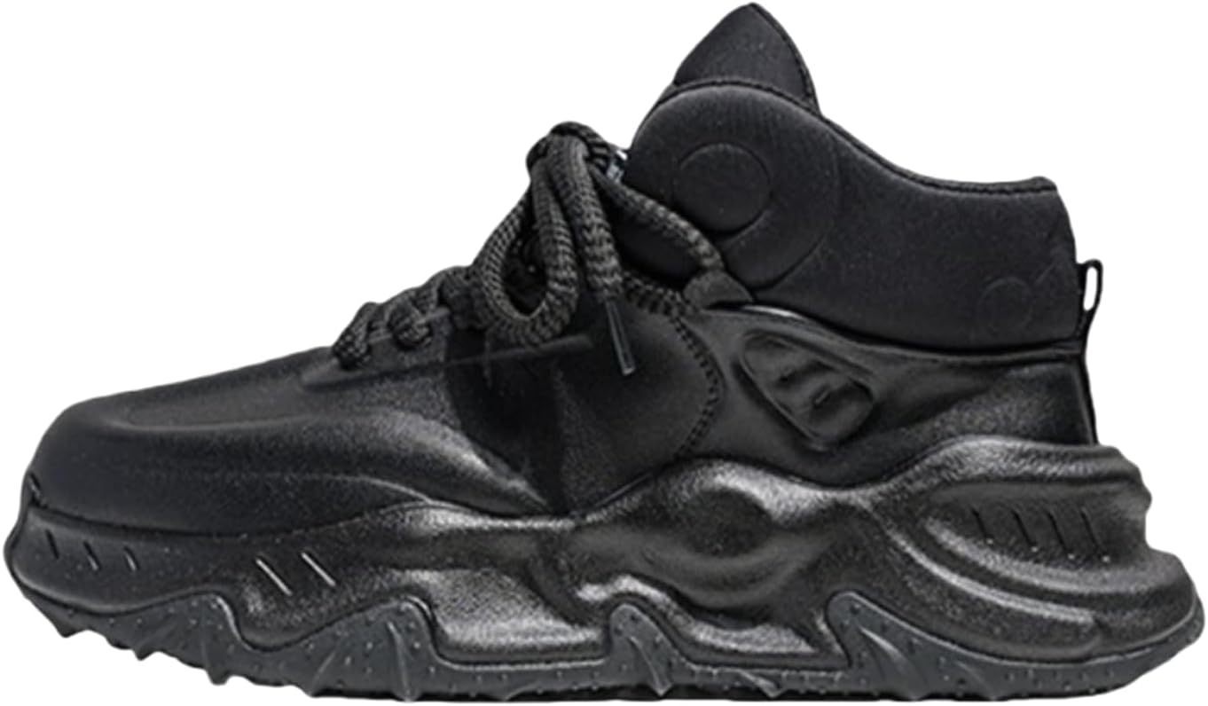 

Мужские высокие кожаные кроссовки с массивной подошвой, круглый носок, шнуровка, спортивные туфли с нескользящей толстой подошвой для бега и тренировок Jhfdioy, черный