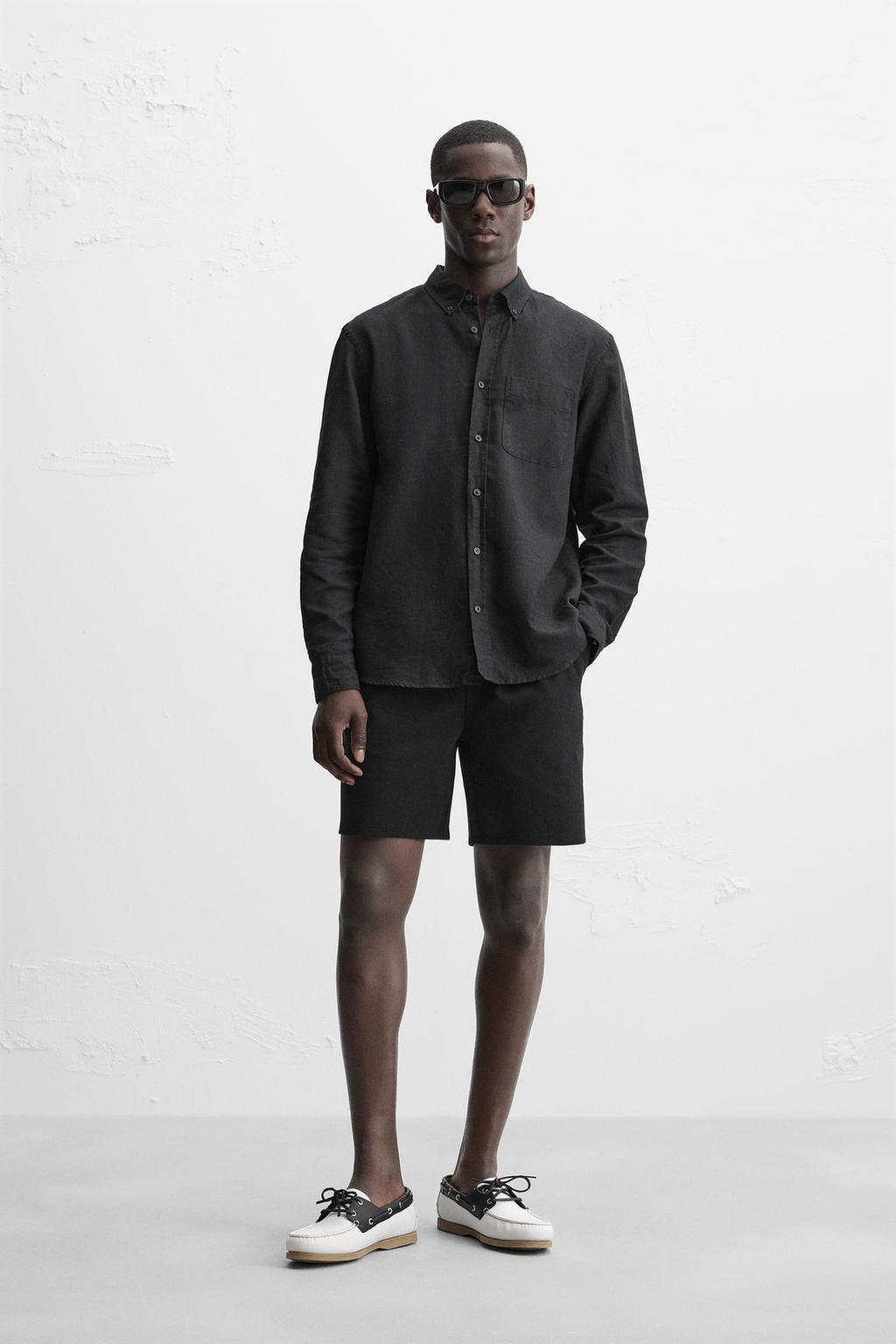 

Текстурированные комфортные шорты-бермуды ZARA, черный
