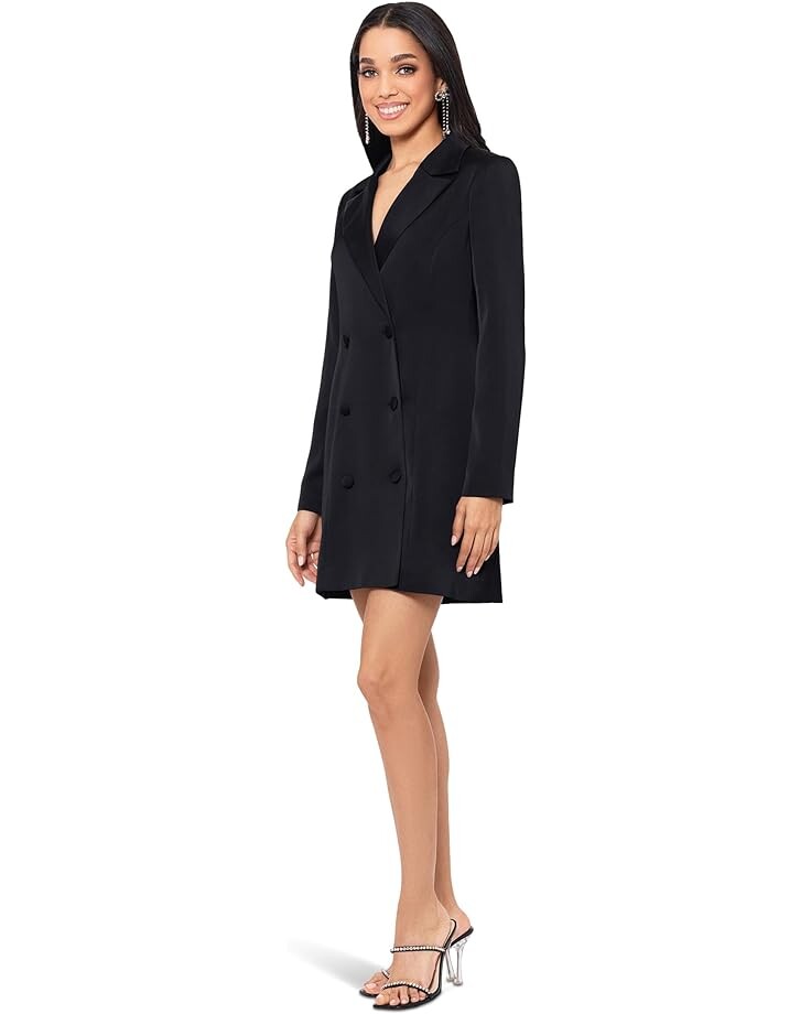 

Платье Betsy & Adam Shirt Tuxedo Satin Long Sleeve, черный