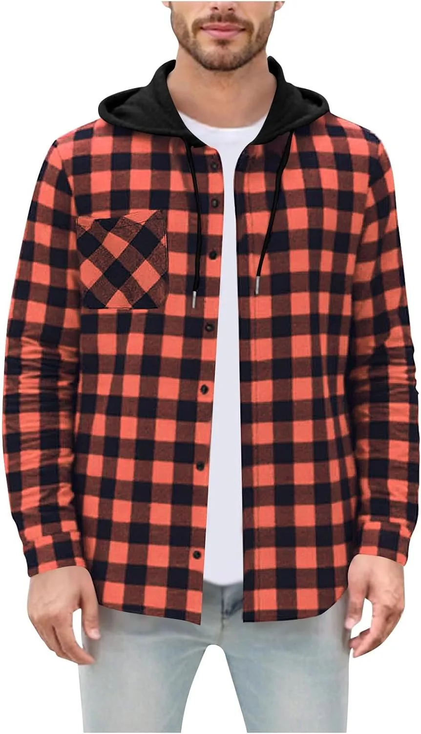 

Мужская клетчатая толстовка с капюшоном и карманом Sdeycui