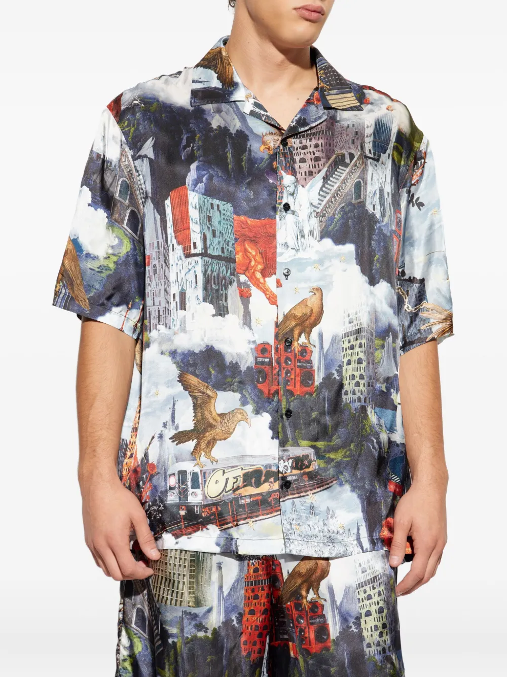 Рубашка с короткими рукавами и коллажным принтом OFF-WHITE, синий — фото 3