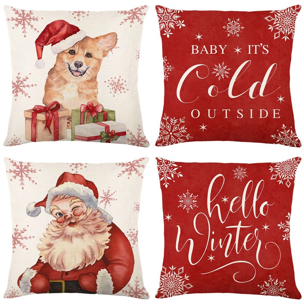 

Упаковка из 4 квадратных рождественских подушек из мягкого льна (#1) BTTO