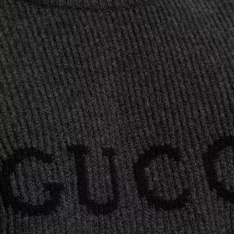 Свитер с резинкой и логотипом интарсия GUCCI, серый черный — фото 4