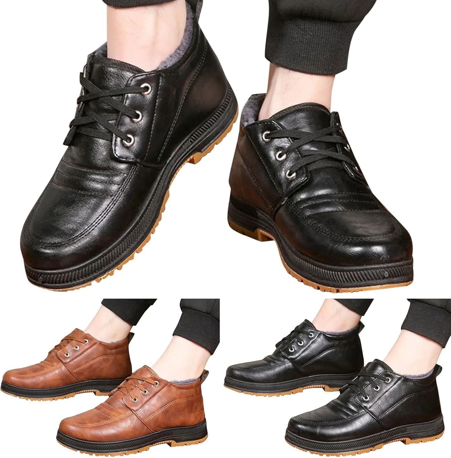 Водонепроницаемые ботинки для мужчин, мужская обувь, зимние повседневные кожаные ботинки на высоком каблуке, ремешок на щиколотке на высоком каблуке, водонепроницаемые мужские ботинки Generic, кофейный — фото 2