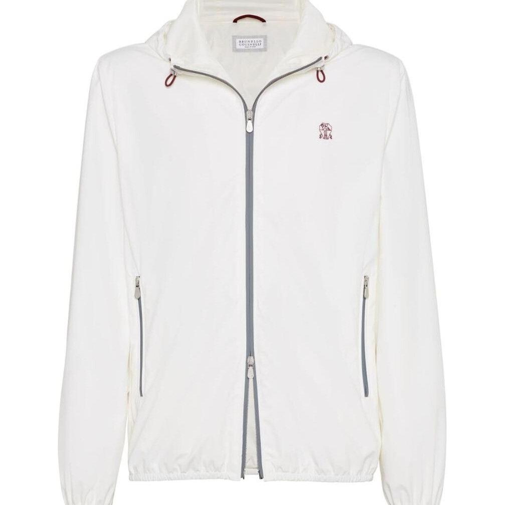

Brunello Cucinelli Толстовка с капюшоном на молнии с вышитым логотипом, White