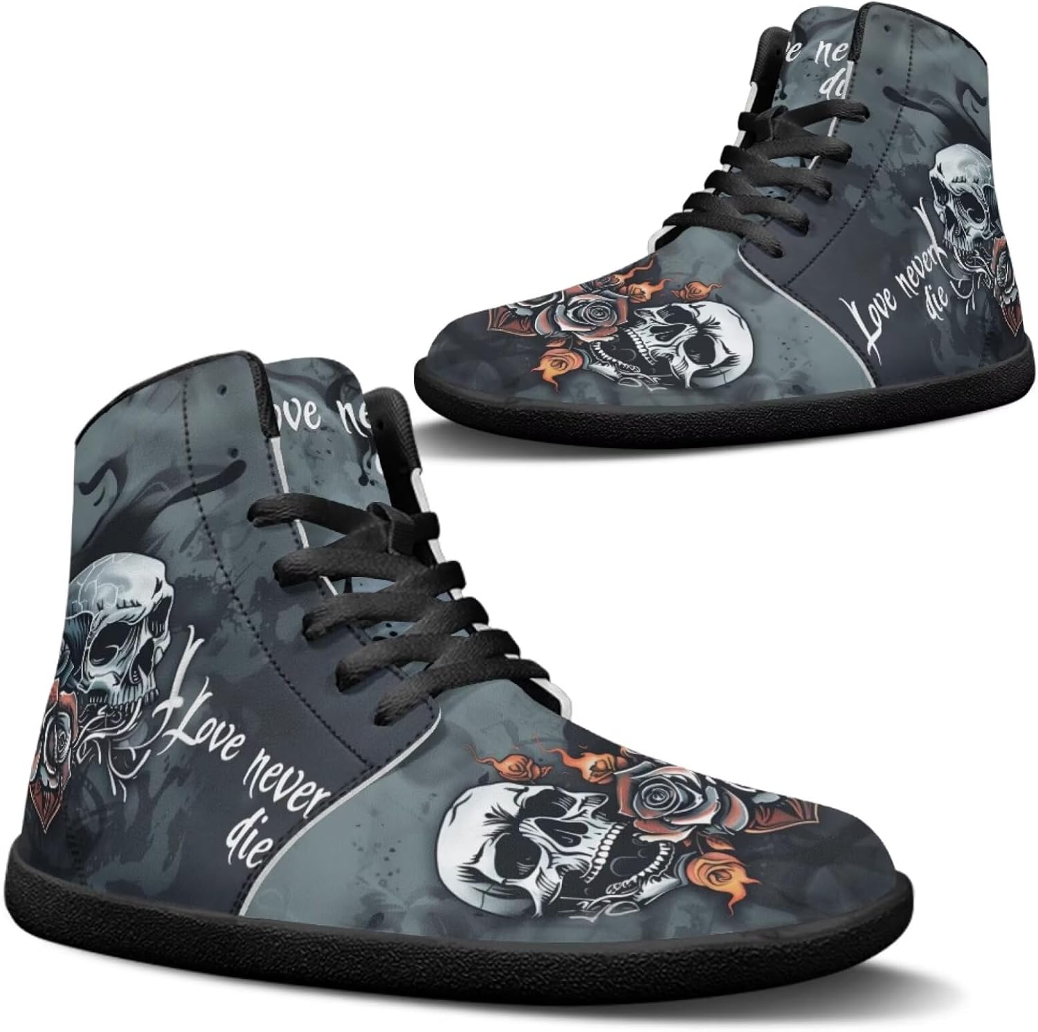 

Кроссовки Jeiento Skull High Top для мужчин с эффектом босоного бега, дышащие, Skull Love Never Die