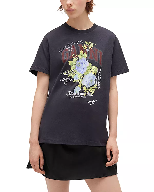 

Футболка с графическим изображением логотипа розы Ganni, черный