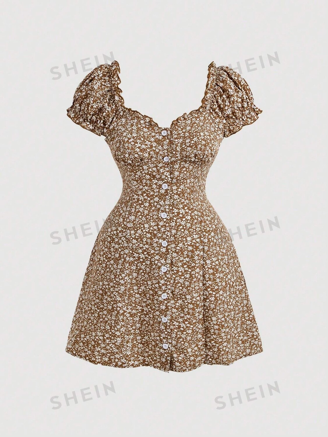 

MOD, винтажное платье больших размеров, деревянные ушки, сладкий цветочный узор. И самое сладкое декольте Shein, хаки