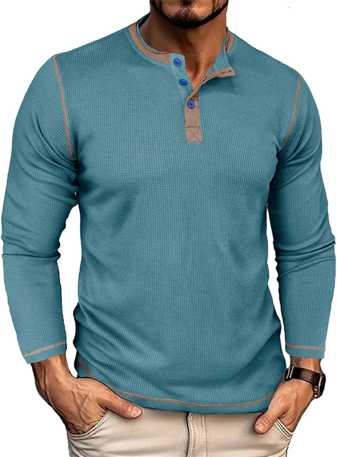 

Мужская футболка-хенли с длинным рукавом, классический крой, цветной блок LGHLMCL