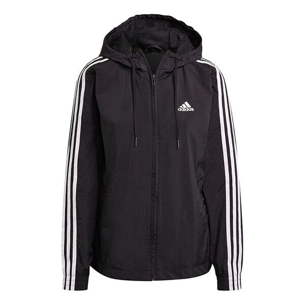 

Куртка Ветровка с капюшоном и тремя полосками Adidas, черный