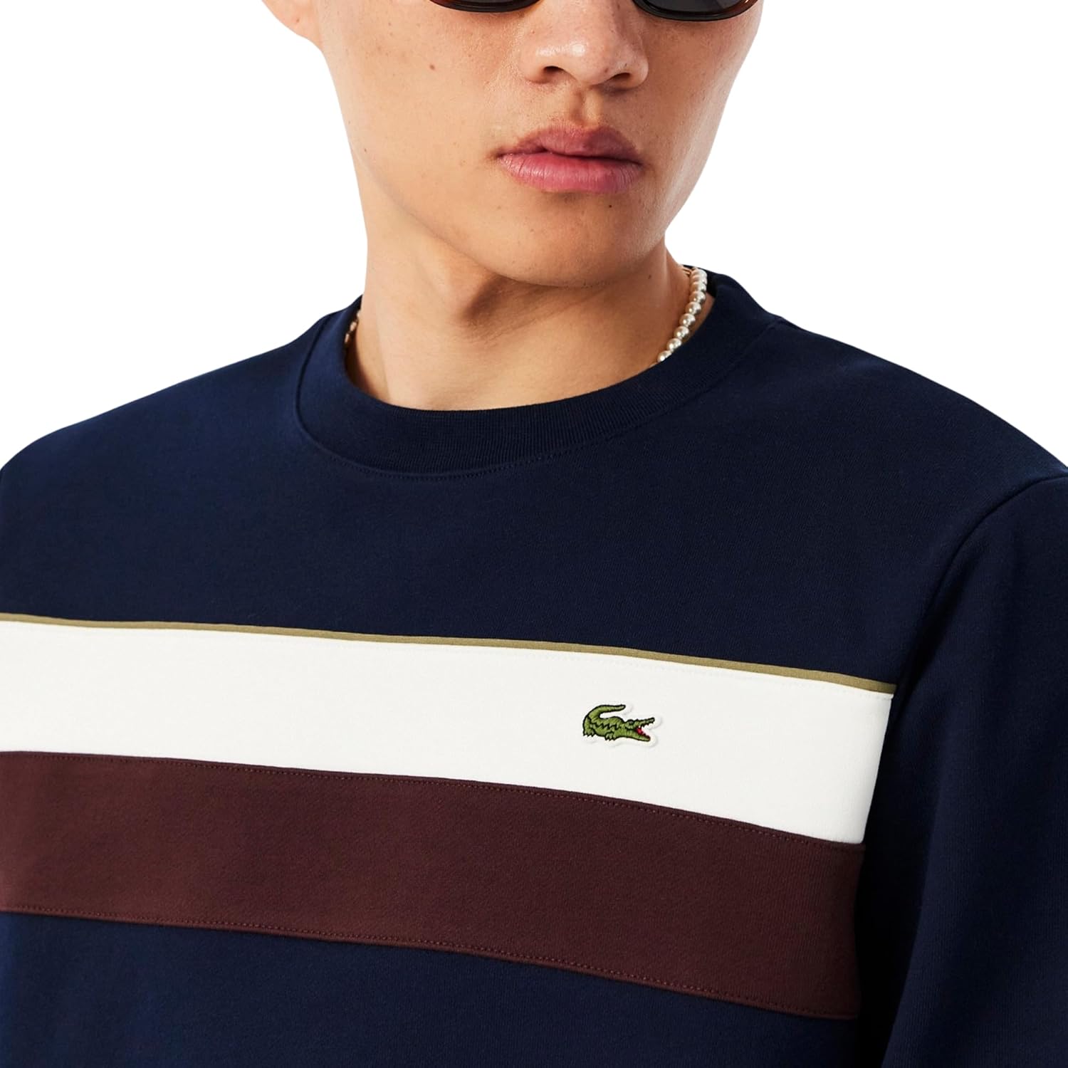 Мужская флисовая толстовка Lacoste Colorblock, Navy Blue/Flour/Red Vermouth — фото 2