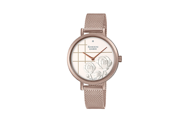 

CASIO Часы Women's SHEEN 38.6mm Pink Watch, White Dial