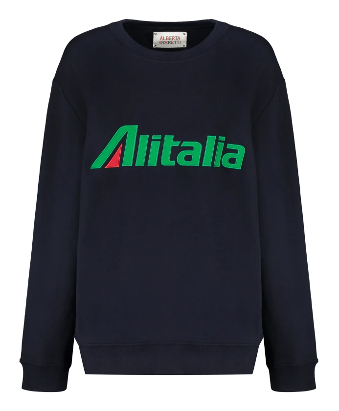 

Свитшот с круглым вырезом в рубчик из хлопка. Alberta Ferretti, синий