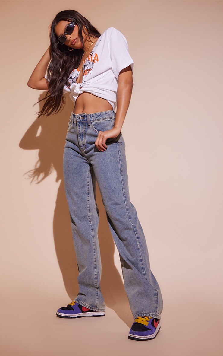 

PrettyLittleThing Винтажные прямые джинсы средней потертости