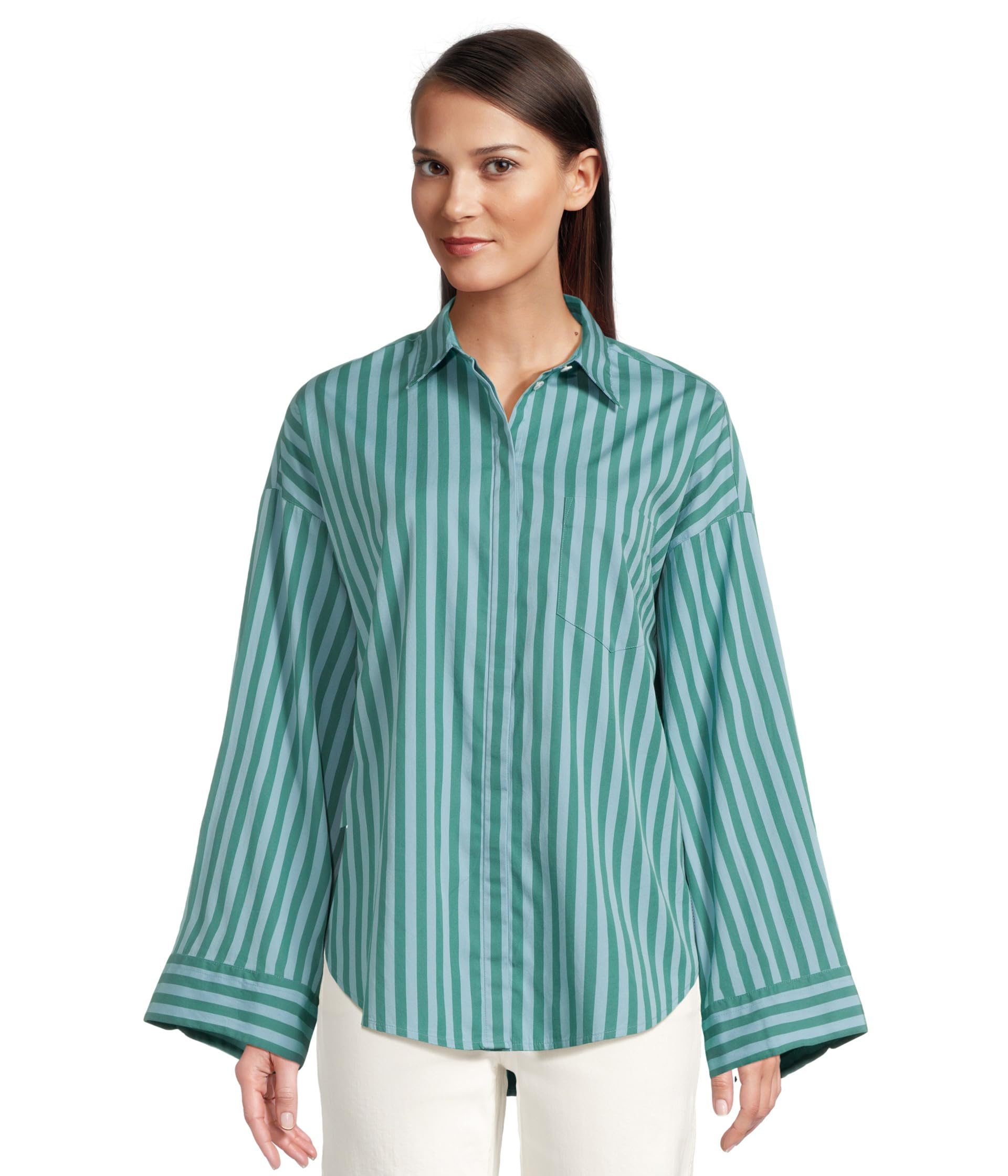 

Рубашка Madewell Boxy Stitched Wide Cuff Shirt, Bayside Stripe Cool Aqua