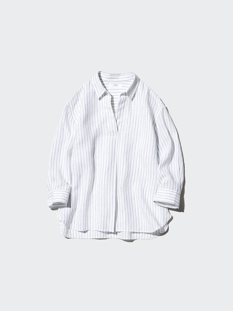 

Рубашка из льна премиум-класса с воротником-стойкой, рукав 3/4 Uniqlo, цвет 01 белый
