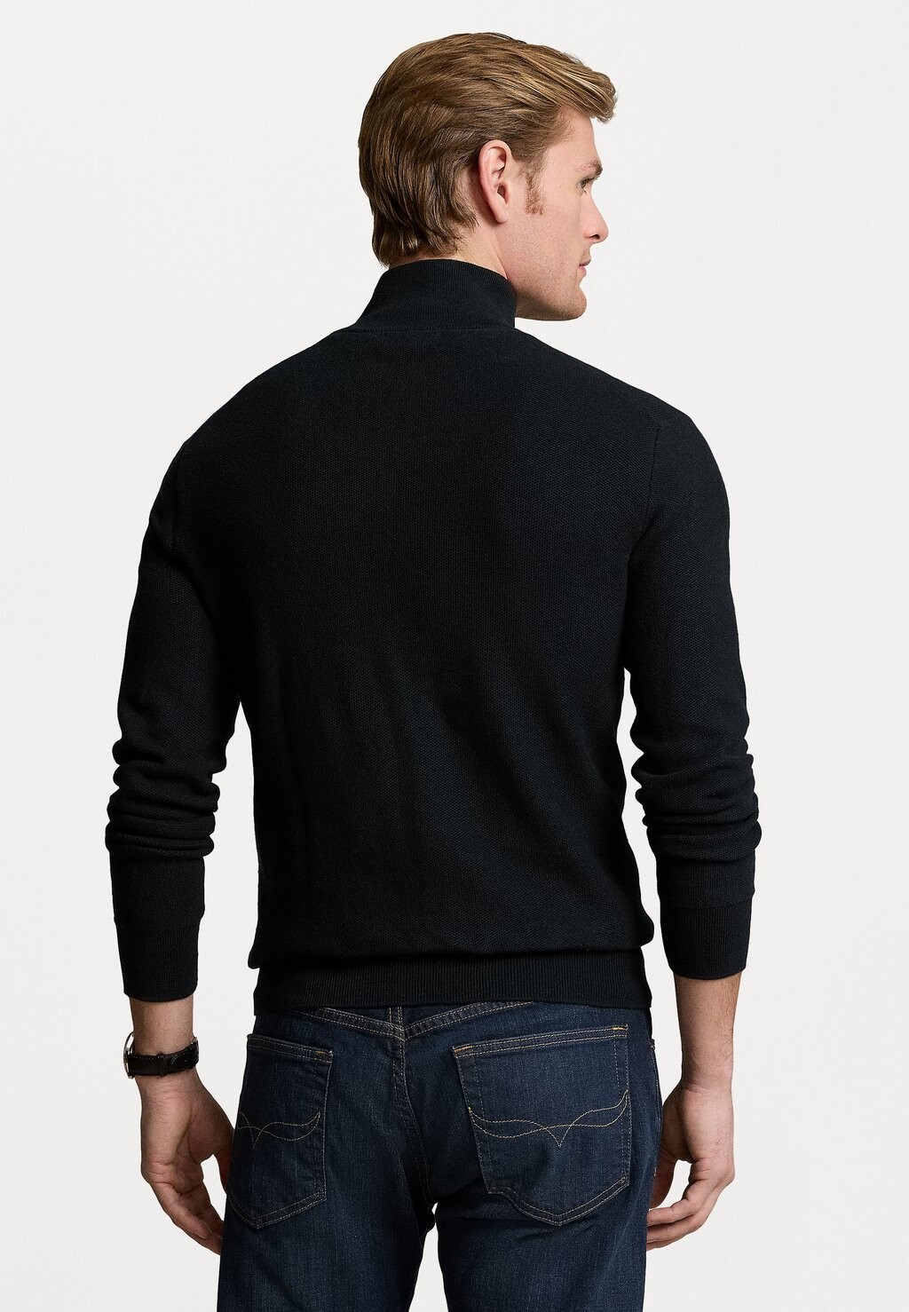 Вязаный свитер MESH-KNIT COTTON QUARTER-ZIP JUMPER Ralph Lauren, черный — фото 4
