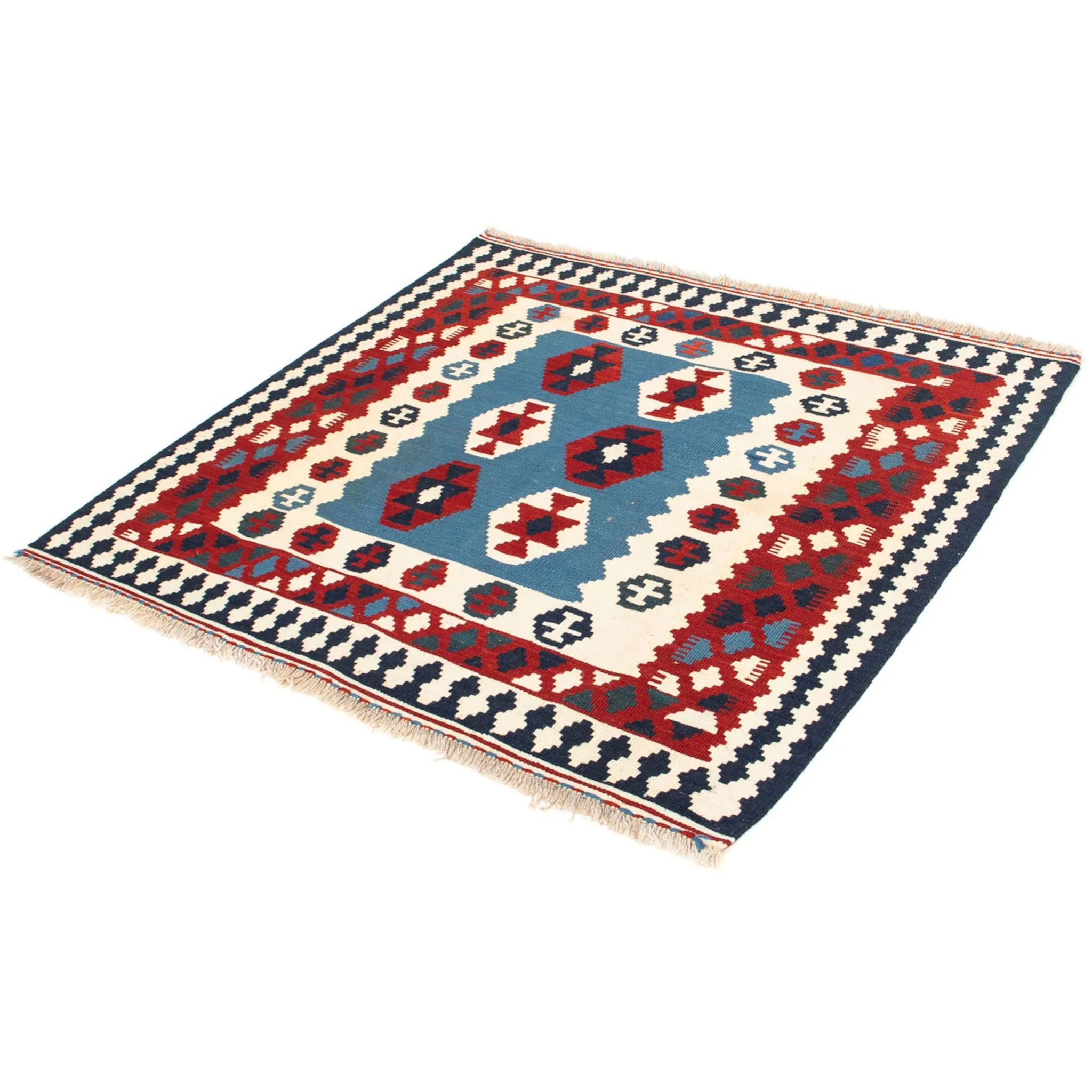 

Шерстяной ковер Morgenland «Kilim - Oriental Square - 107 x 102 см - синий», квадратный, высота 6 мм, гостиная, цельный, цвет Blau