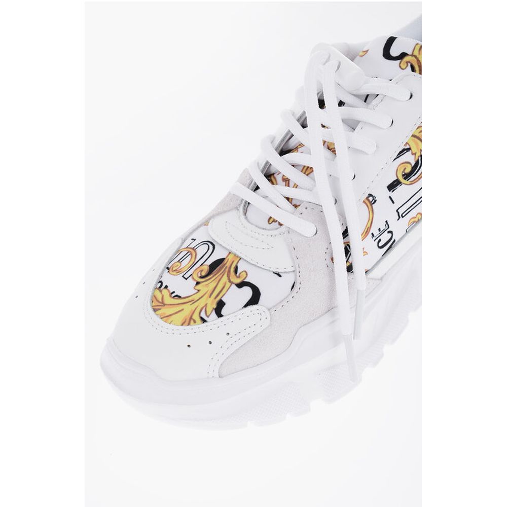 Кроссовки JEANS COUTURE с мотивом «барокко» и замшевыми деталями 7 см Versace, White — фото 4