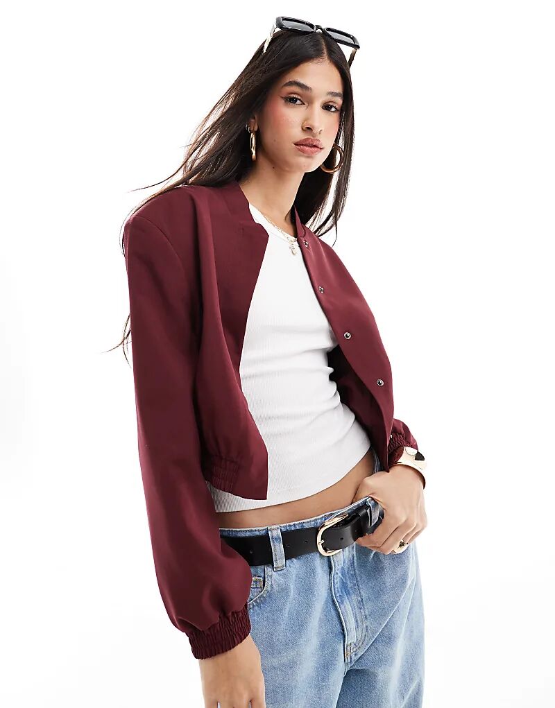 

Куртка-бомбер с усиленными плечами бордового цвета ASOS DESIGN